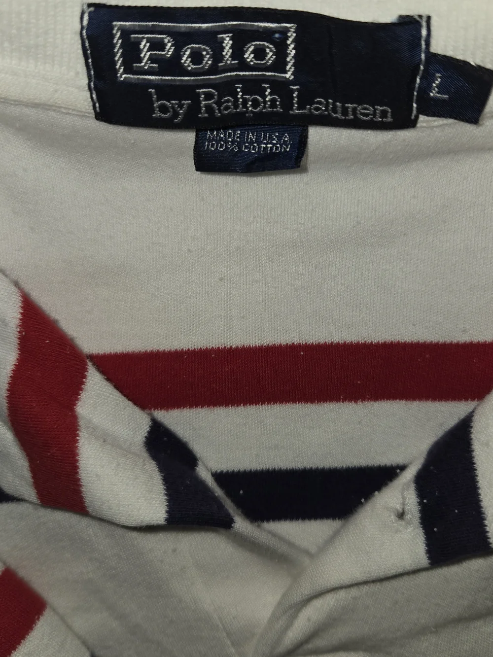 Ralph Lauren White Polo with Red and Navy Stripes